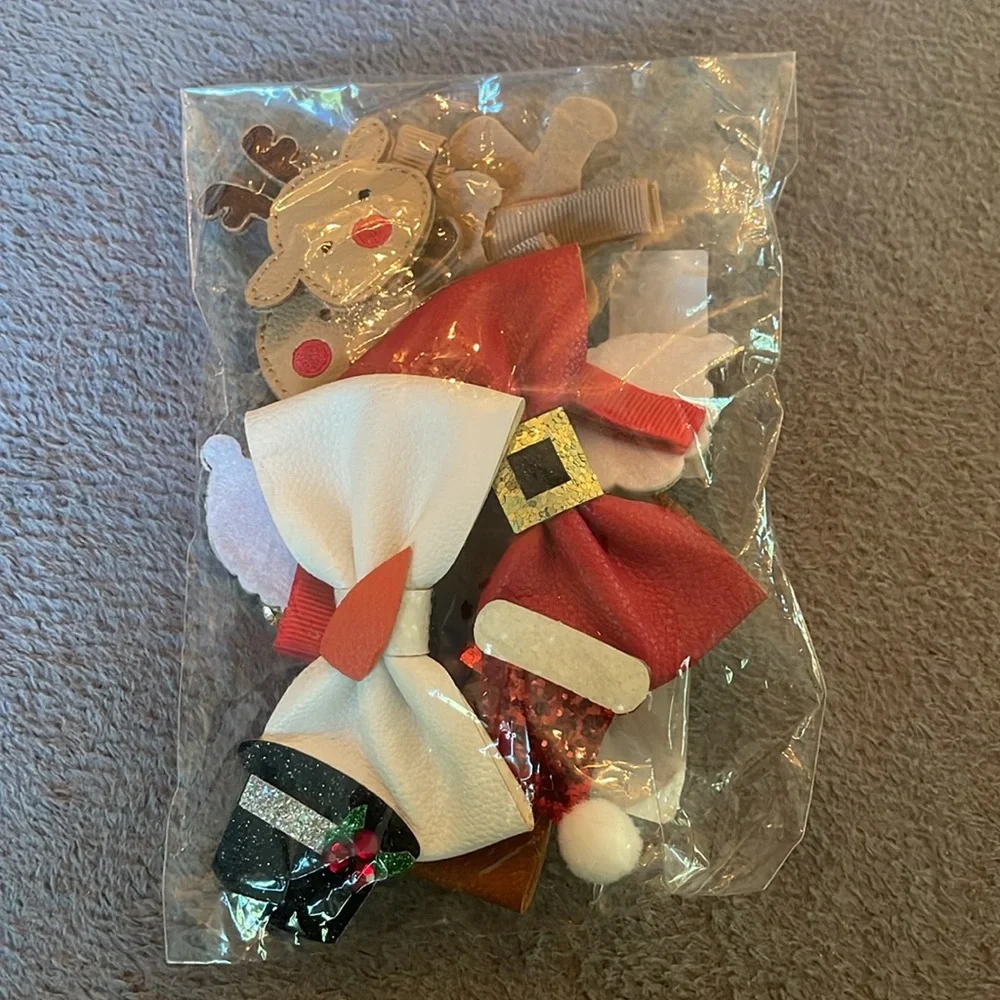 9pcs Christmas Hair Clips Christmas Hat Antlers Cute Santa Gingerbread Reindeer